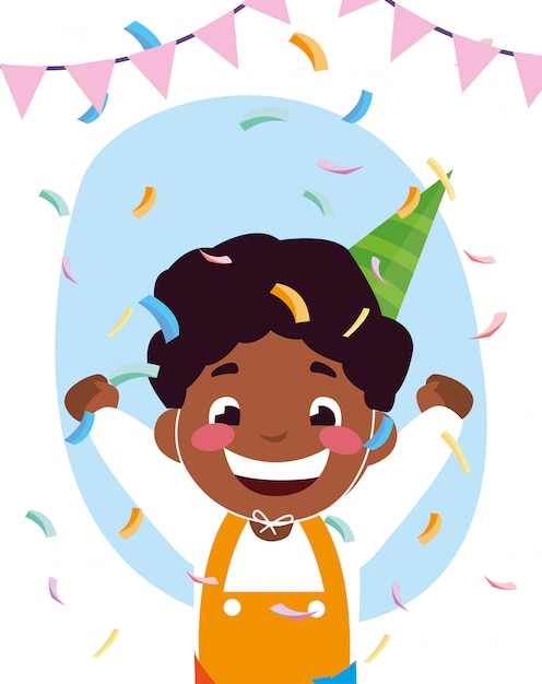 Download Boy cartoon with happy birthday hat Vector | Premium Download