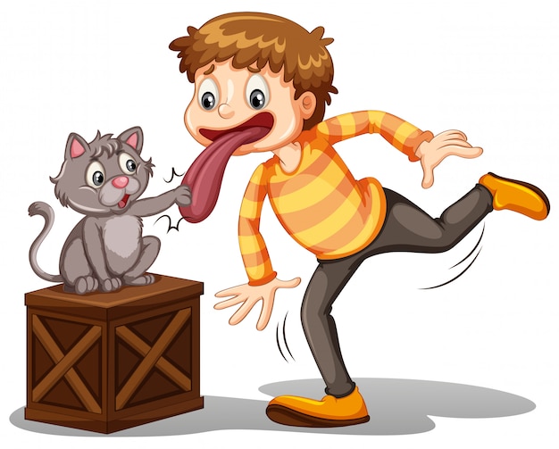 Premium Vector A Boy And A Cat 2192