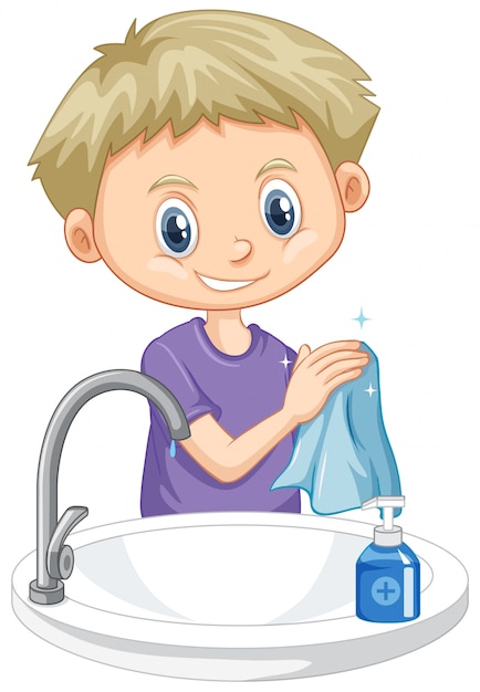 Free Vector | Boy cleaning hands on white background