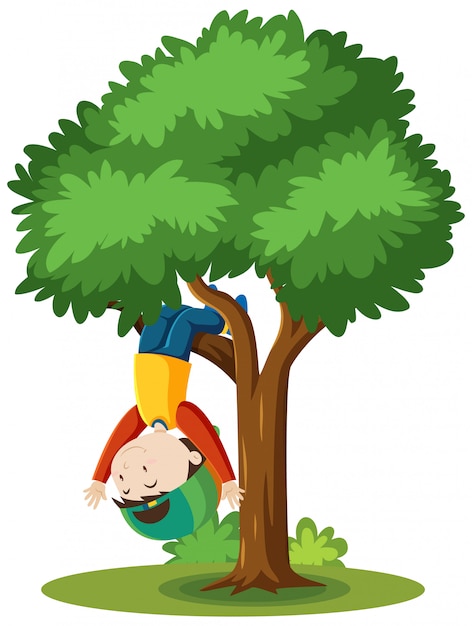 Free Vector | Boy climbing the tree cartoon style isolated on white ...