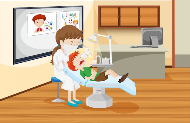 Free Vector A Boy At Dental Clinic 7680