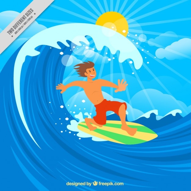 Boy enjoying with his surfboard\
background