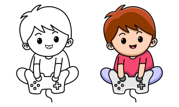 Download Premium Vector | Boy gaming coloring page for kids