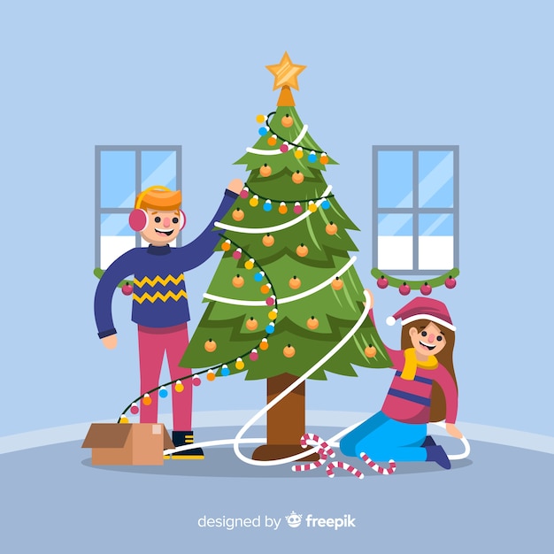 Free Vector Boy And Girl Decorating Christmas Tree   Boy Girl Decorating Christmas Tree 23 2148331105 