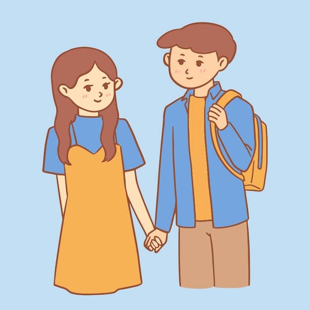 Premium Vector Boy And Girl Holding Hands Cute Illustration Hand Drawn