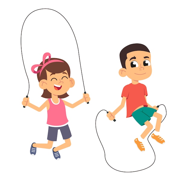 Premium Vector Boy And Girl Jumping Rope