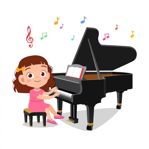 Boy and a girl playing piano Premium Vector