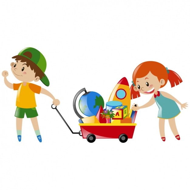 Boy And Girl Playing With Toys Free Vector