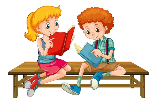 Free Vector Boy And Girl Reading A Book