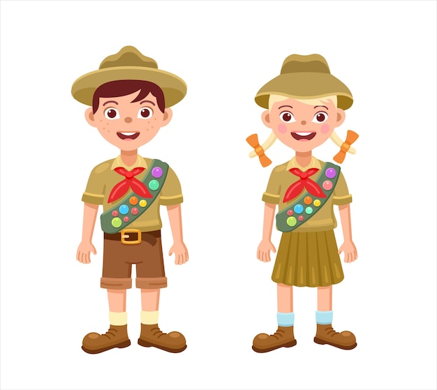 Premium Vector | Boy and girl scouts in scout uniforms flat illustration