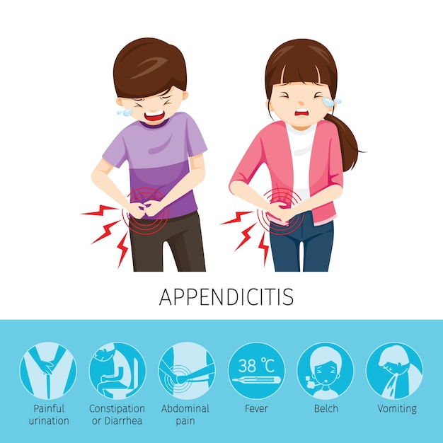 Premium Vector | Boy and girl stomachache because to appendicitis