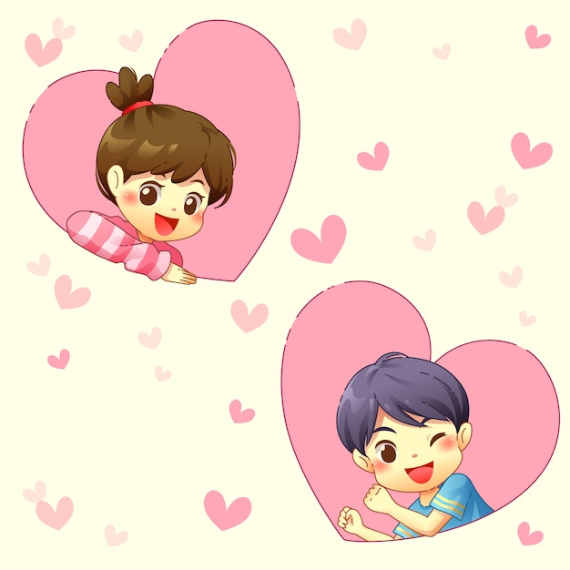 Premium Vector | Boy and girl with pink heart