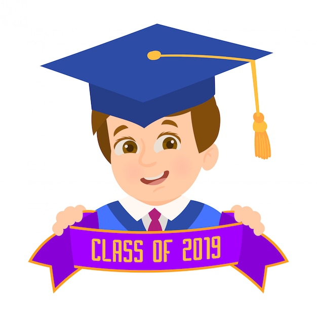 Download Boy on graduation day holding a ribbon Vector | Premium ...