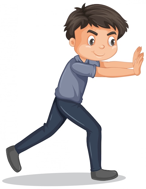 Boy in gray shirt pushing the wall Vector | Free Download