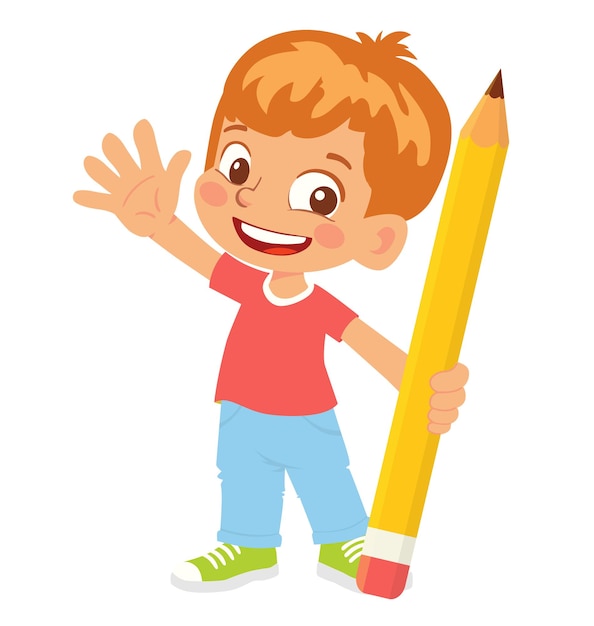 Premium Vector | Boy holding pencil vector clipart