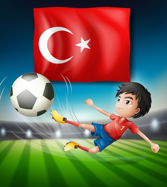 Premium Vector Boy Kicking A Soccer Ball Infront Of Turkish Flag