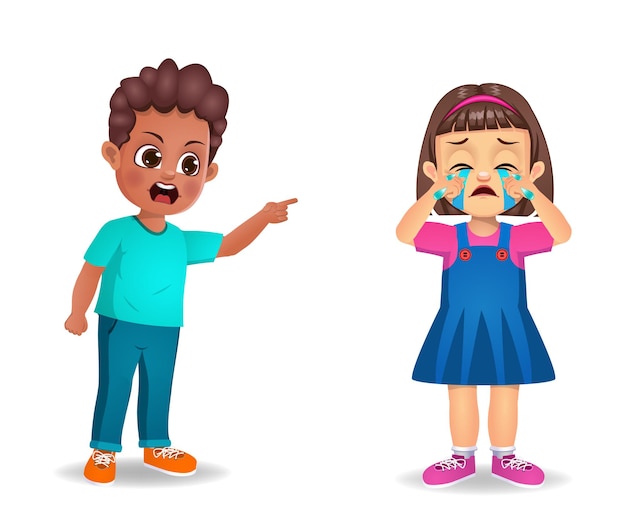 Premium Vector | Boy kid angry with girl kid and make her cry