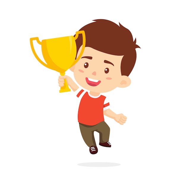 Premium Vector | Boy kids rising trophy