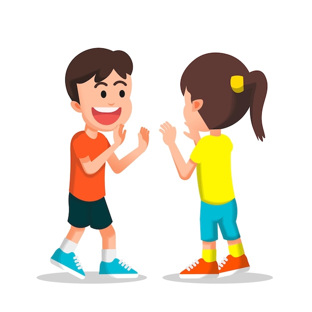 Premium Vector | Boy and little girl are about to do a double high five