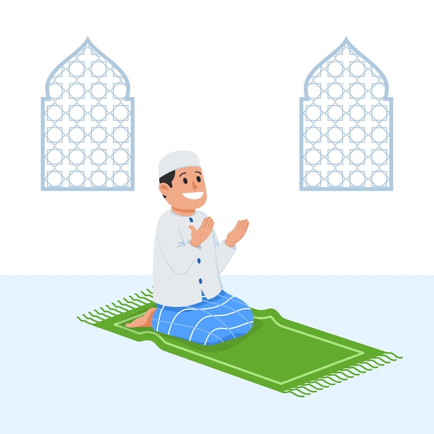 Download Premium Vector | Boy moslem sit and praying on pray mat