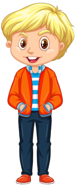 Boy in orange jacket on white | Free Vector