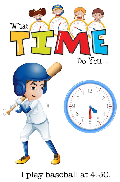 Download A boy play baseball at 4:30 Vector | Free Download