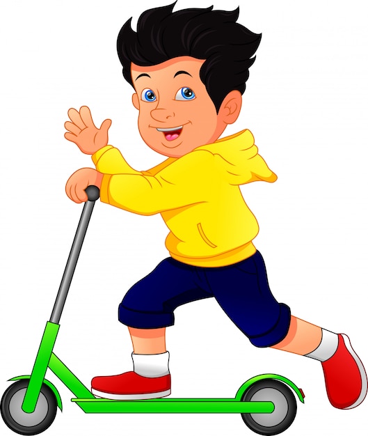 Download Boy playing kick scooter Vector | Premium Download