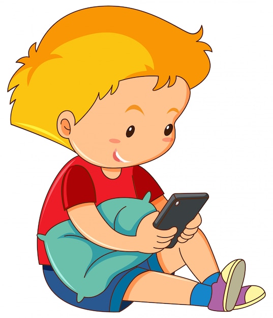 Premium Vector | A boy playing mobile phone