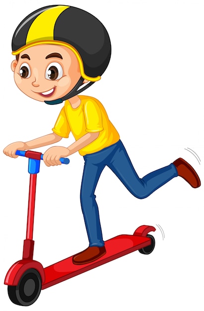 Download Boy playing scooter on white | Free Vector