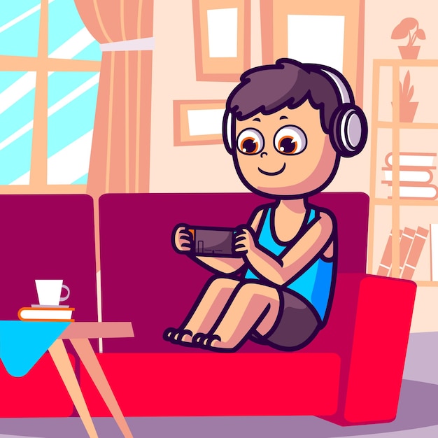 Premium Vector Boy Playing Video Games Cartoon