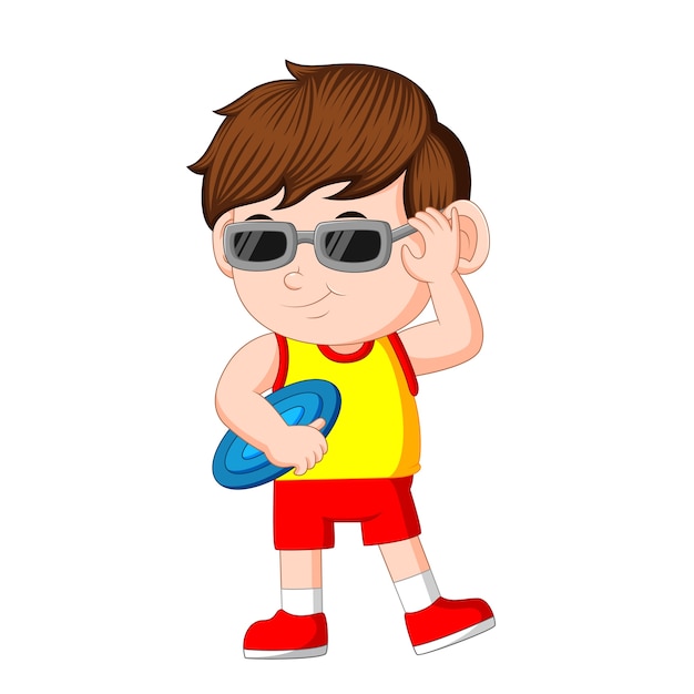 Download Boy playing with frisbee | Premium Vector