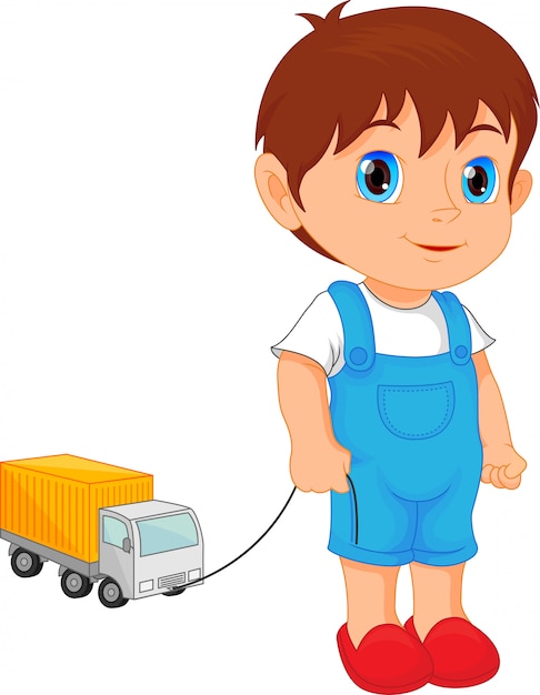 Download Boy playing with toy car Vector | Premium Download