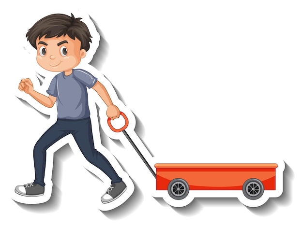 Free Vector Boy Pulling Wagon Cartoon Character Sticker