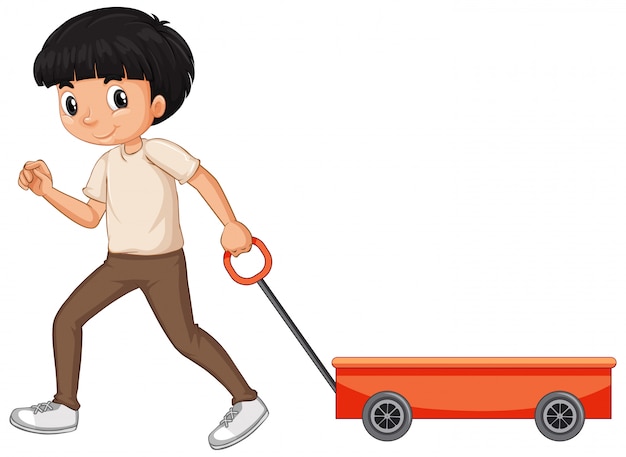 Free Vector | Boy pulling wagon isolated