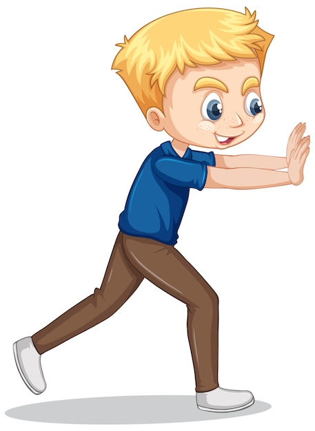 Free Vector | Boy pushing wall on isolated