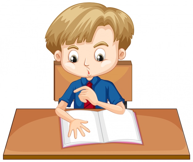 Boy reading book on the desk | Free Vector