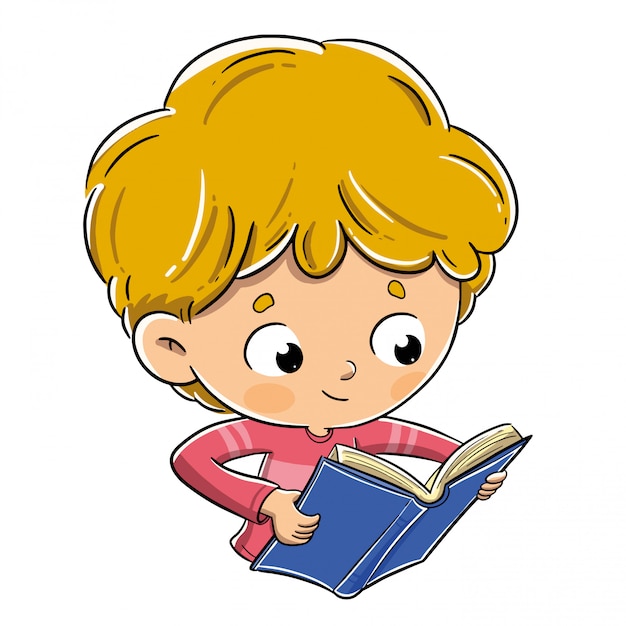 Premium Vector | Boy reading a book happily and carefully