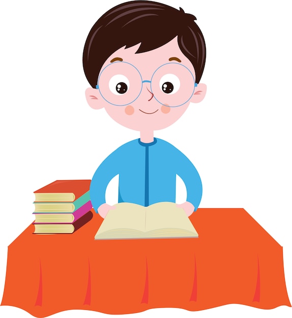 Premium Vector | A boy reading book on the table