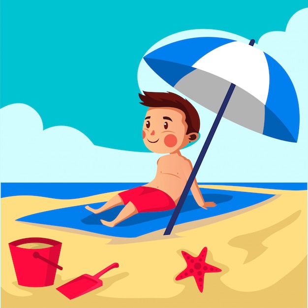 Boy relax on the beach illustration | Premium Vector