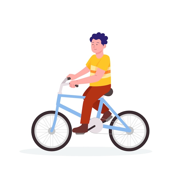 自転車に乗る少年漫画イラスト プレミアムベクター