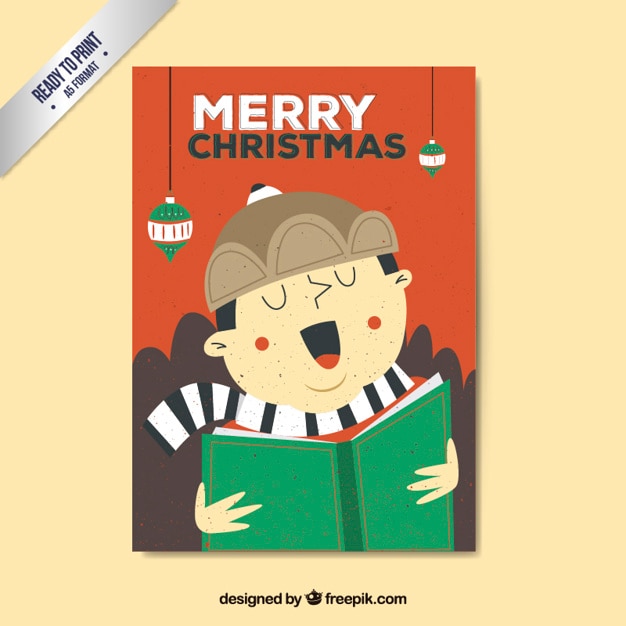 Download Boy singing a christmas carol card Vector | Premium Download