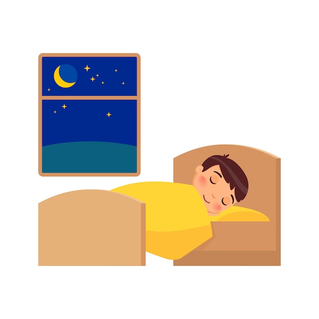 Premium Vector | Boy sleeping on the bed. daily regime, vector illustration