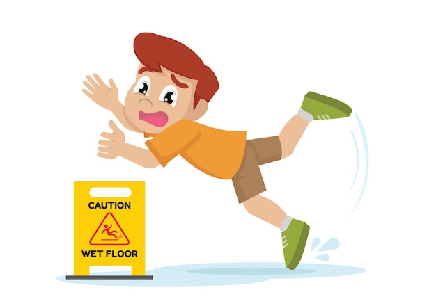 Premium Vector | Boy slipped on a wet surface