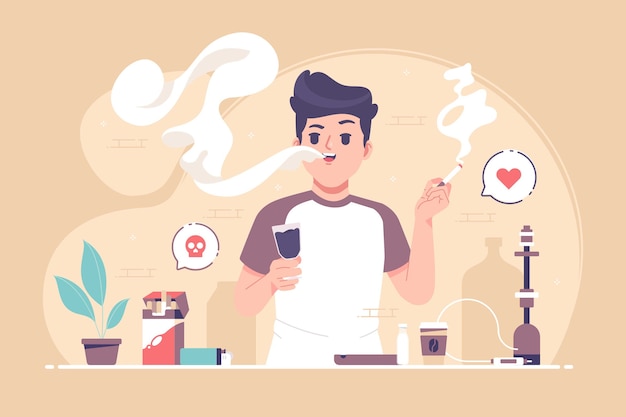  A boy smoking cigarette concept illustration