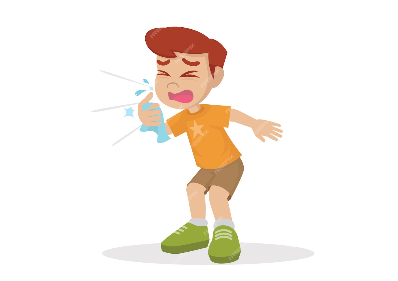 Premium Vector | Boy sneezing.