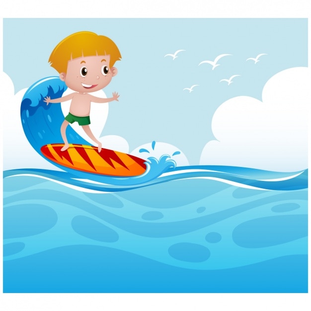 Boy surfing on the sea