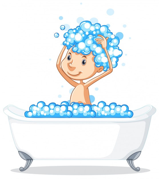 Premium Vector | A boy take a bath