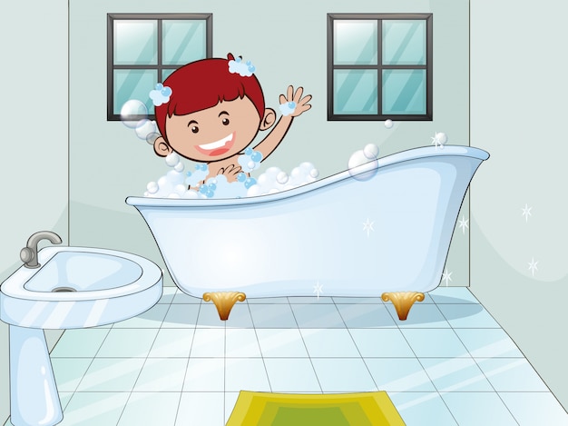Download Boy taking bubble bath Vector | Free Download