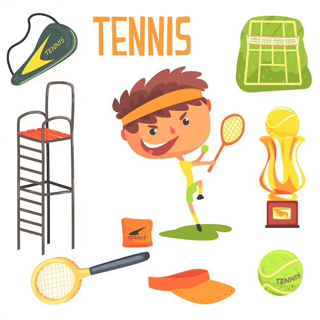 プレミアムベクター 少年テニスプレーヤー 子供将来の夢職業職業イラスト関連職業オブジェクト