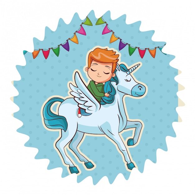 Download Premium Vector | Boy on unicorn cartoon